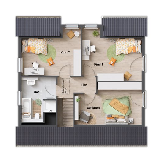 Flair 134 Dachgeschoss Grundrissvariante 5 mit viel Stauraum Dachgeschoss des Flair 134 mit praktischem Stauraum und gut nutzbarem Dachraum